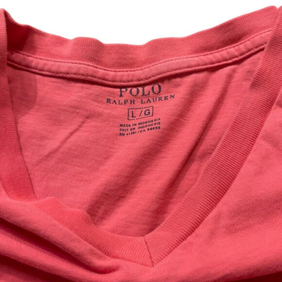 Polo Ralph Lauren Men's V Neck T-Shirt Watermelon Pink Short Sleeve Large Logo - Picture 3 of 5